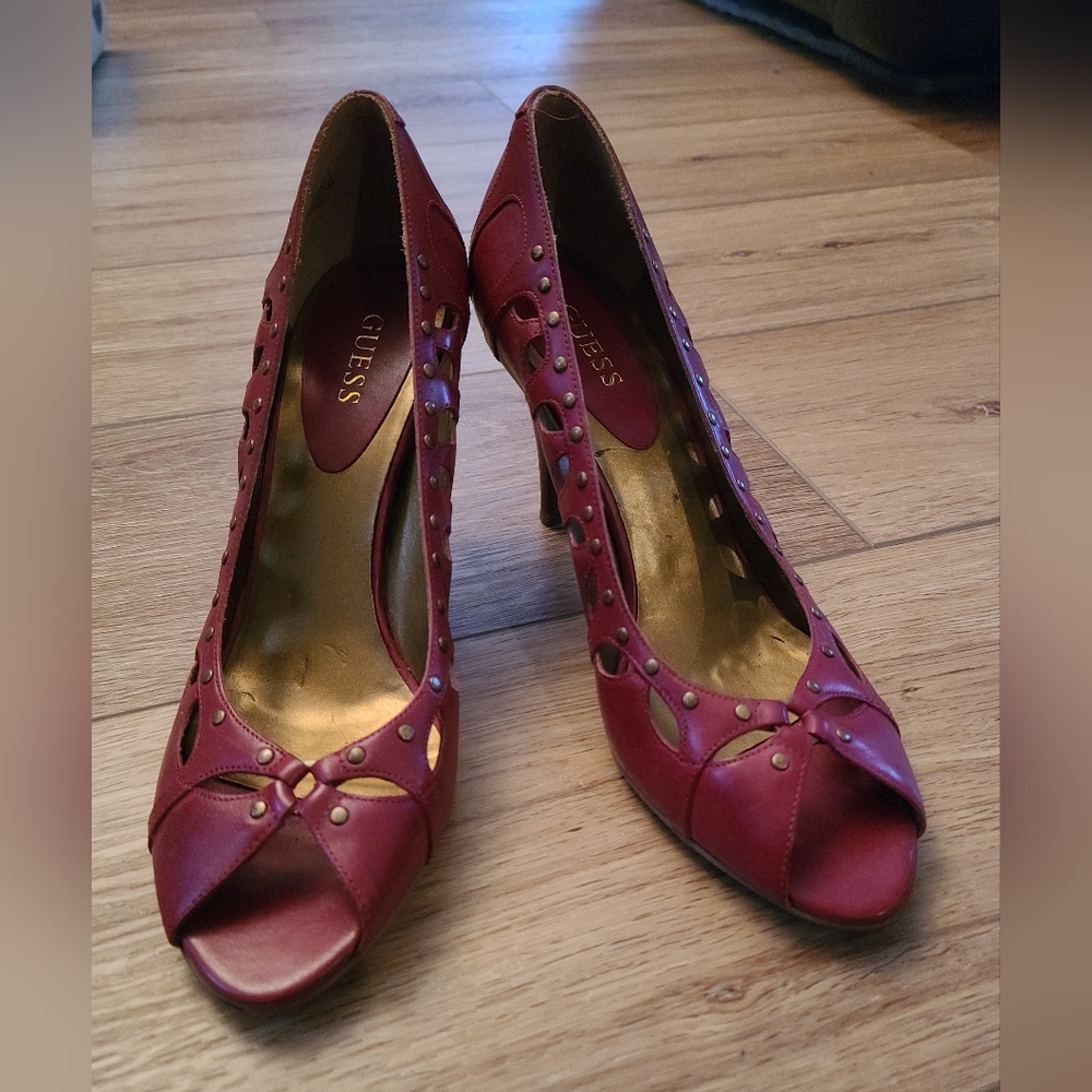Guess Sexy Red Cut-out Peep Toe Heels